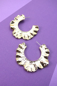 Gold Hammered Flower Hoop Earring