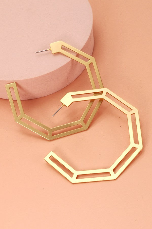 Matte Gold Hexagon Cutout Hoop