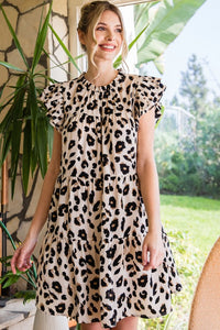 Leopard Print Cap Sleeve Tiered Dress