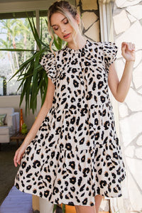 Leopard Print Cap Sleeve Tiered Dress