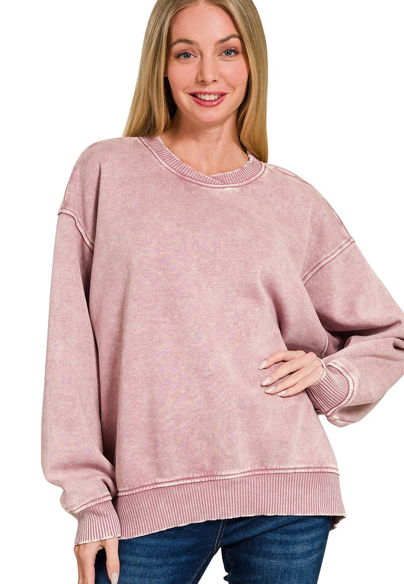 Acid Wash Oversized Fleece Pullover
