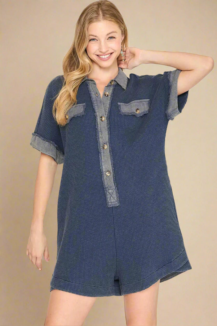 Navy Mineral Wash Romper