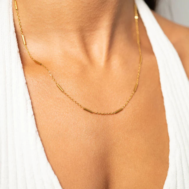 18K Gold Stainless Steel Satellite Bar Necklace