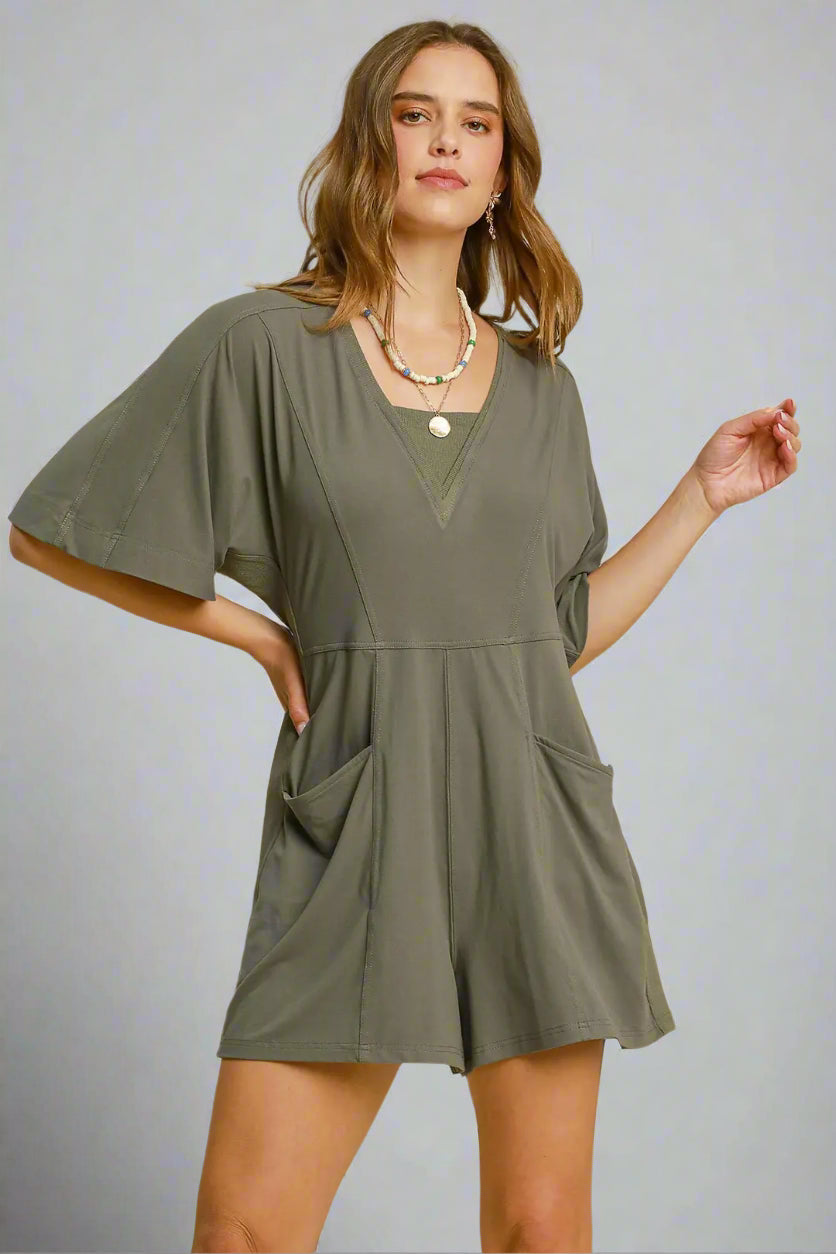 Half Sleeved Double Pocket Romper