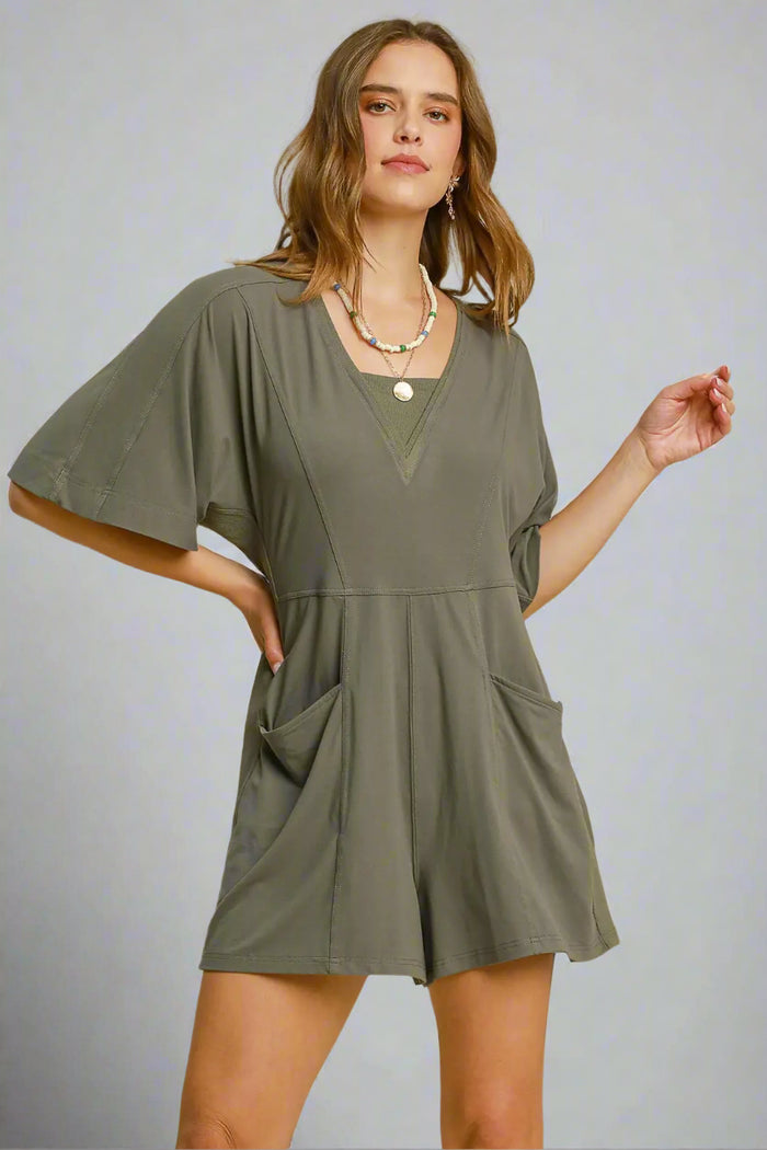 Half Sleeved Double Pocket Romper