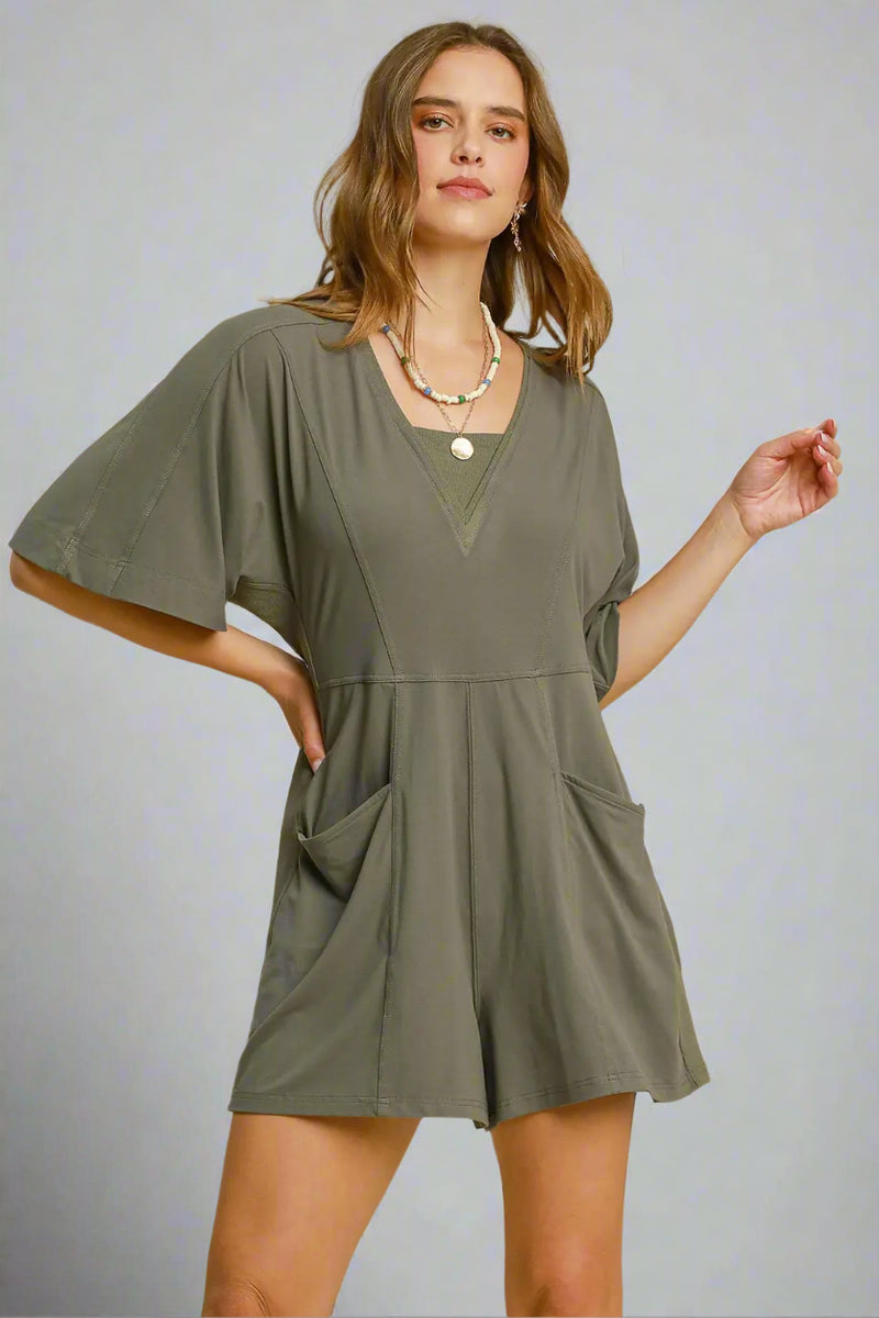 Half Sleeved Double Pocket Romper