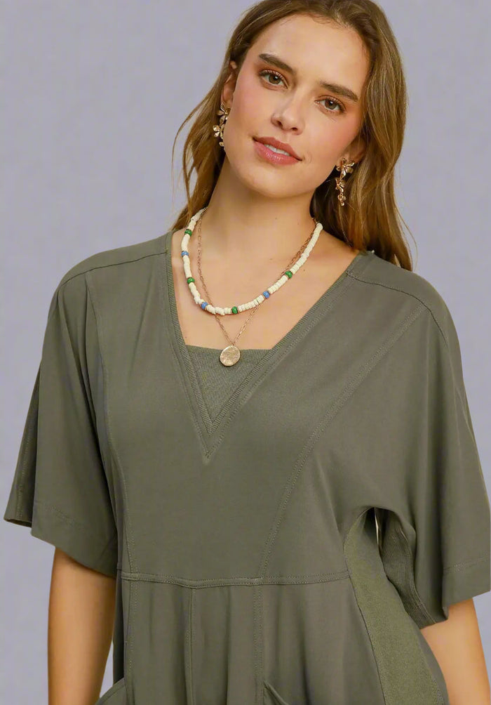 Half Sleeved Double Pocket Romper