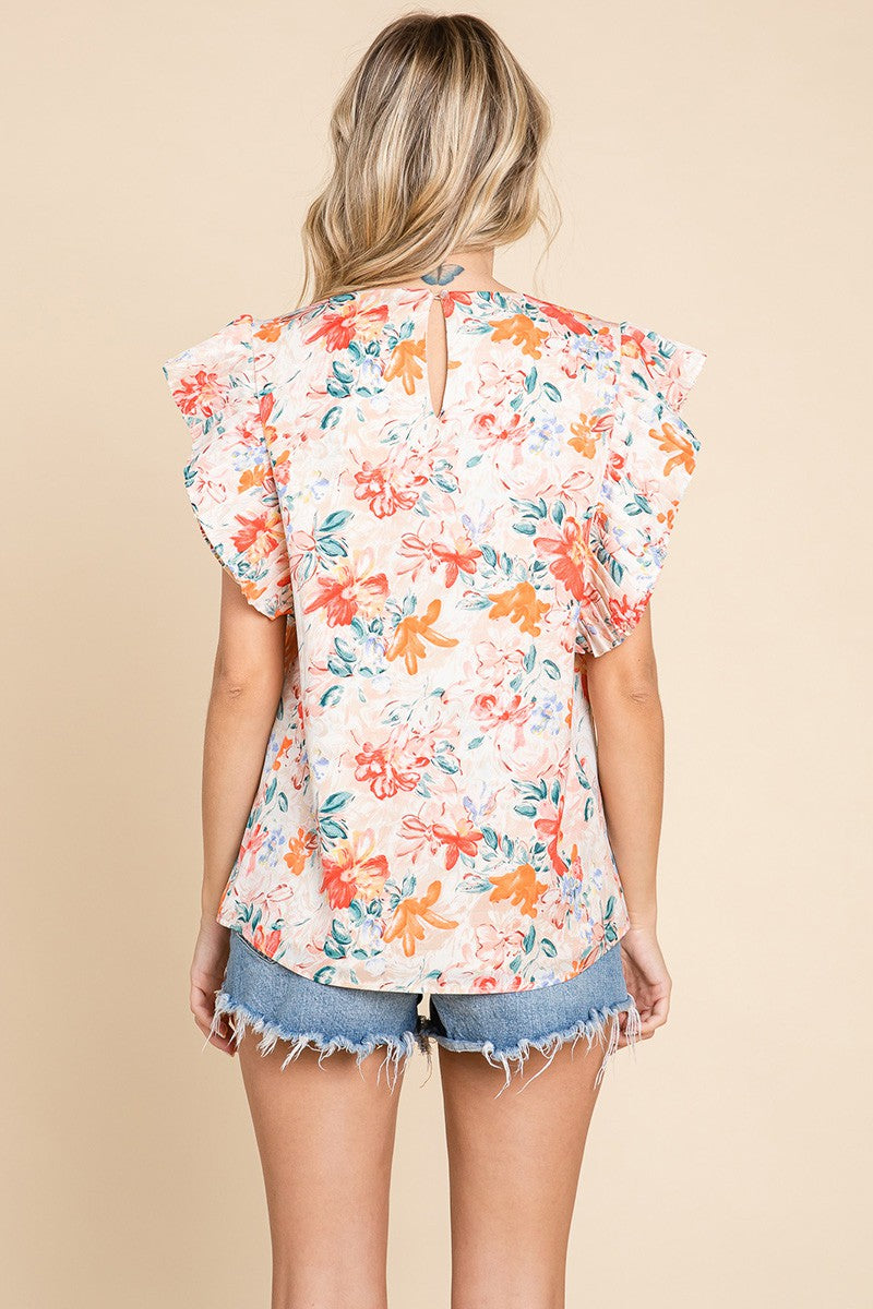 Orange Double Layered Floral Ruffled Top