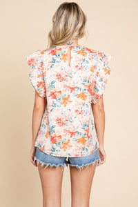 Orange Double Layered Floral Ruffled Top