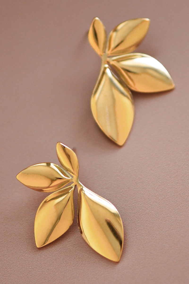 Stainless Steel 18K Gold Flower Petal Studs