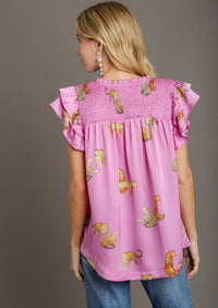 Safari Animal Print Ruffle Sleeve Top