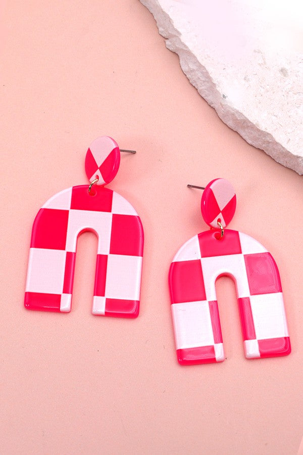 Acrylic Checker U Shape Earring
