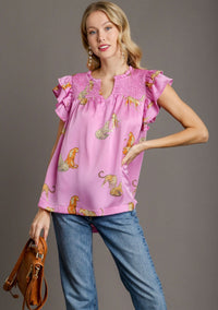 Safari Animal Print Ruffle Sleeve Top