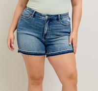 Tummy Control Vintage Wash Release Hem Shorts