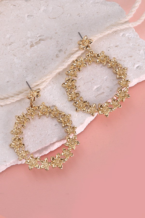 Gold Flower Circle Drop Earring