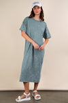 Mineral Washed Casual Midi Dress