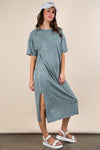Mineral Washed Casual Midi Dress