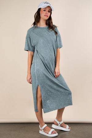 Mineral Washed Casual Midi Dress