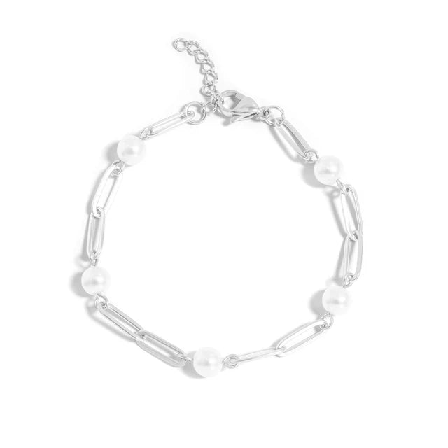 18K Stainless Steel Pearl Paperclip Bracelet/Anklet