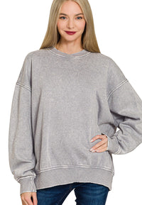 Acid Wash Oversized Fleece Pullover