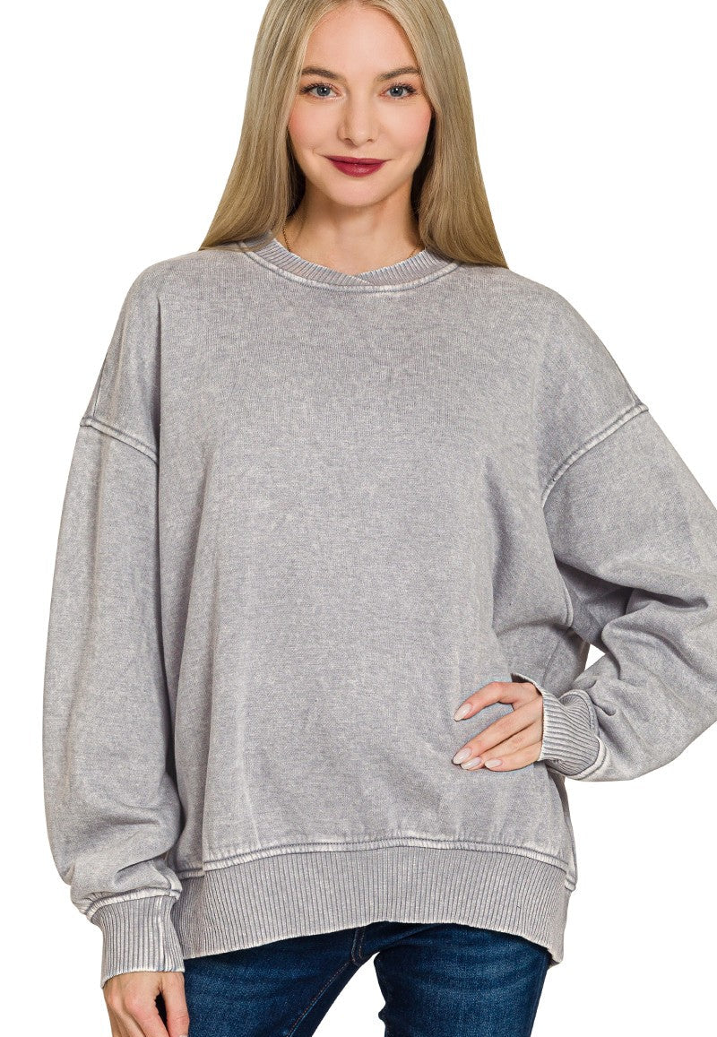 Acid Wash Oversized Fleece Pullover