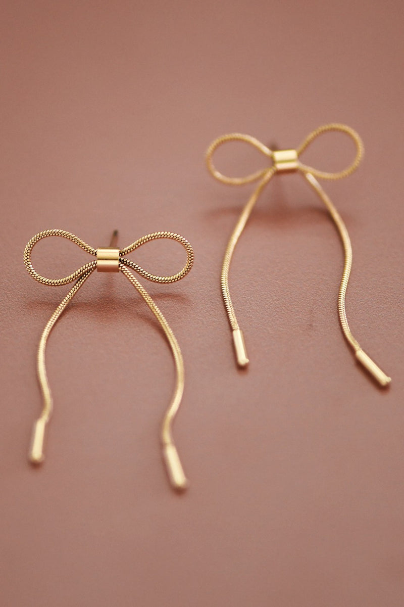 Stainless Steel 18K Gold Bow Earrings