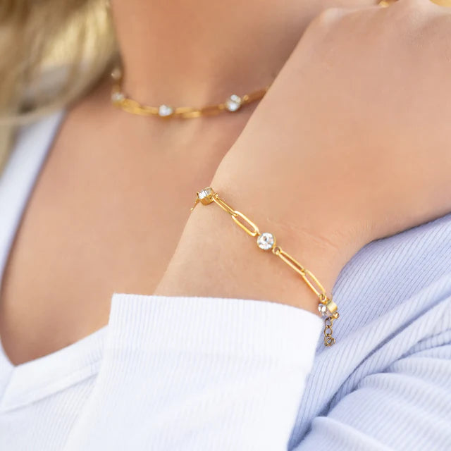 18K Stainless Steel Stone Paperclip Bracelet