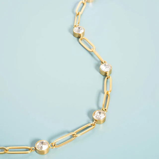 18K Stainless Steel Stone Paperclip Bracelet