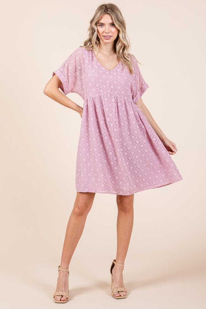 V-Neck Geometric Print Babydoll Mini Dress