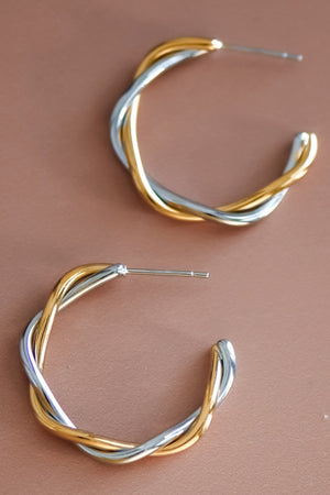 Stainless Steel 18K Gold & Silver Woven Hoops