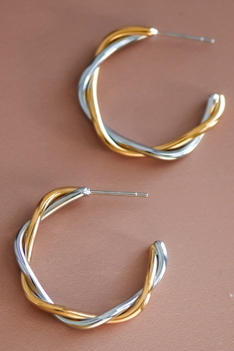 Stainless Steel 18K Gold & Silver Woven Hoops