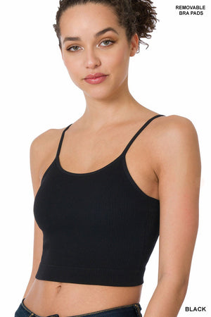 Ribbed Seamless Cropped Cami w/ Removable Bra Pads