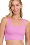 Ribbed Square Neck Cropped Tank Top w/ Bra Pads