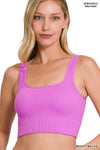 Ribbed Square Neck Cropped Tank Top w/ Bra Pads