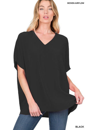 Woven Airflow V-Neck Pocket Top