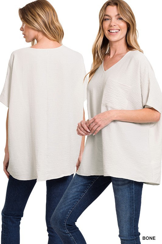 Woven Airflow V-Neck Pocket Top