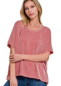 Ribbed Striped Oversized Short Sleeve Top
