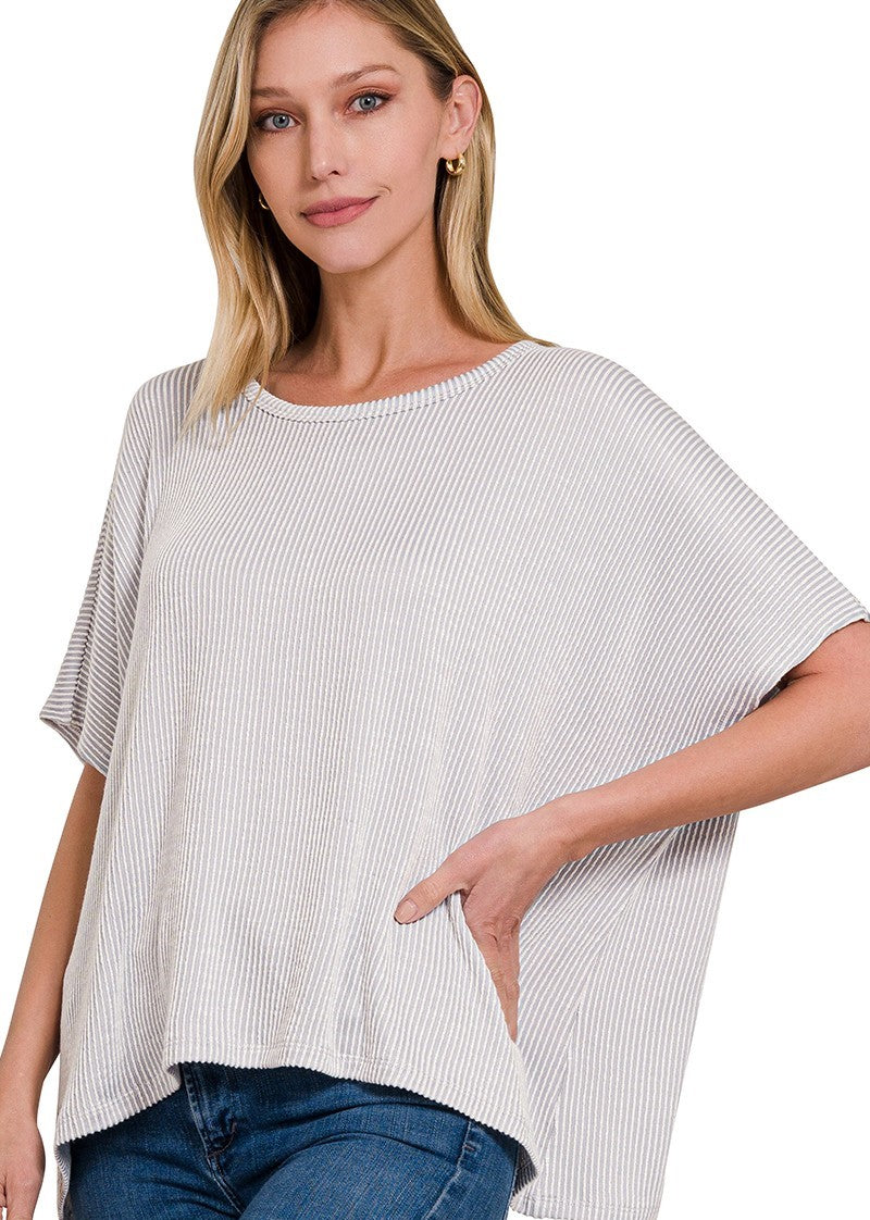 Ribbed Striped Oversized Short Sleeve Top