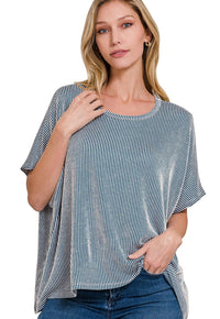 Ribbed Striped Oversized Short Sleeve Top