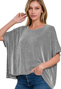 Ribbed Striped Oversized Short Sleeve Top