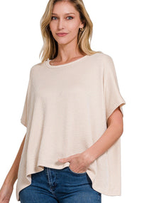 Ribbed Striped Oversized Short Sleeve Top