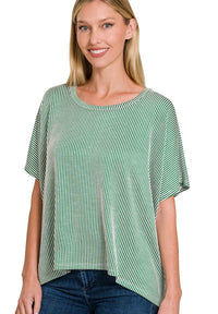 Ribbed Striped Oversized Short Sleeve Top