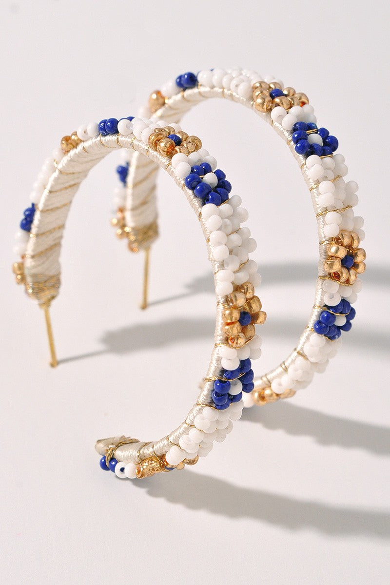Flower Beaded Hoop Earrings