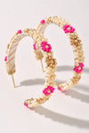 Flower Beaded Hoop Earrings