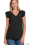 Woven Bubble Airflow Tiered Ruffle Sleeve Top