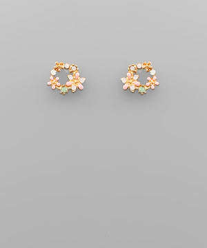 Small Flower Beaded Circle Earrings